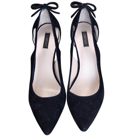 Joan & David Black Suede Strappy Pumps Women’s SZ 9M Pointed Toe Bow Stiletto - Picture 2 of 16